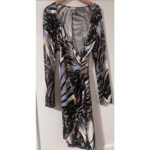 Vtg Cache Animal Print Y2K Midi Dress Womens M Bodycon Stretch Sexy 00s 90s